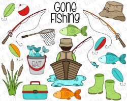 Gone Fishing Digital Clipart - Set of 19 - Fisherman, Galoshes, Fishing  Pole, Fish, Fishing Hat- Instant Download - Item#9186