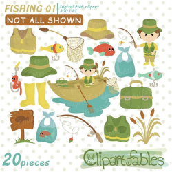 FISHING clipart, Digital art, Fishing illustration, Cute fisherman clip  art, camping, camp - Instant Download, Commercial and personal use