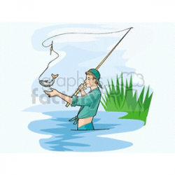 A Person Fly Fishing caught a Fish clipart. Royalty-free clipart # 163879