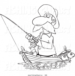 Clip Art of a Coloring Page of a Fisherman Standing in His ...