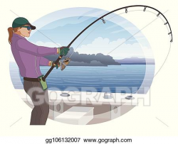 Vector Art - Angling fishing fisherwoman catching fish from ...
