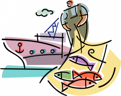 Commercial Fisherman with Trawler Ship - Vector Image