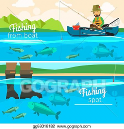 Vector Art - Fisherman catching fish at lake. EPS clipart ...