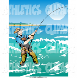 Clip Art of a Fisherman Casting His Line in the Ocean by ...