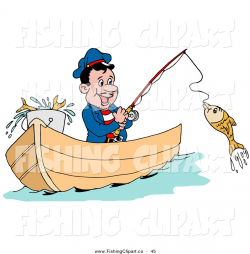 Clip Art of a Happy Greek Fisherman in a Boat, Reeling in a ...