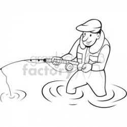 black and white fisherman dopping line side clipart. Royalty-free clipart #  388267