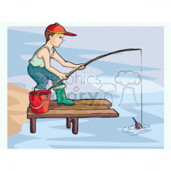 A little boy fishing off of a dock clipart. Royalty-free clipart # 163825