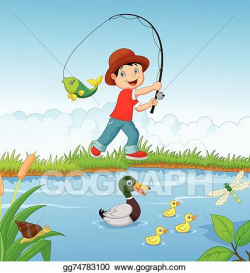 EPS Illustration - Little boy cartoon fishing . Vector ...