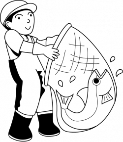 Fisherman With Net Clipart Black And White