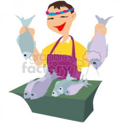 A Fishmonger Holding Two Fish clipart. Royalty-free clipart # 155515