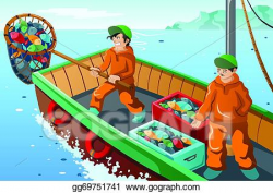Vector Illustration - Commercial fisherman fishing. EPS ...