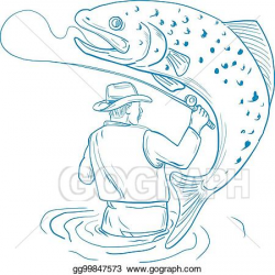 Vector Stock - Fly fisherman trout fishing drawing. Clipart ...