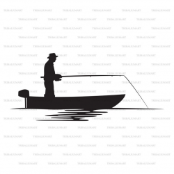 Fisherman in a Boat silhouette (Bass Boat, Gone Fishing). Cut files for  Cricut, Clip Art silhouettes (eps, svg, pdf, png, dxf, jpeg).