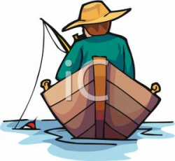 A Fisherman Fishing Out of a Boat - Royalty Free Clipart Picture