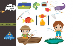 Fishing Clipart, Father's day, fishing tackle, camping, boat, fishing rod,  fisherman, camping clipart, Summer activities, fish clipart
