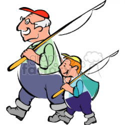 Grandfather and grandson going fishing clipart. Royalty-free clipart #  157519