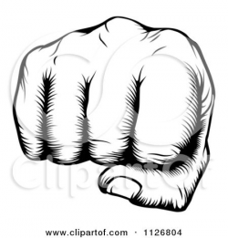Clipart Of A Black And White Woodblock Fist - Royalty Free ...