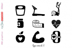 Gym clipart workout icon set 2 - fitness png digital graphics - elliptical  - treadmill - scale - vitamins - fit bit