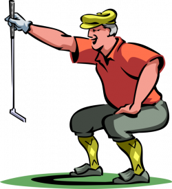 Senior Citizen Golfer Lines Up Putt - Vector Image