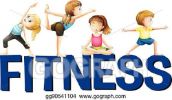 Vector Stock - Word fitness with people doing yoga. Clipart ...