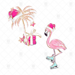 Tropical Christmas Clip Art, Cute Flamingo Clipart, Hot Weather Xmas Gold  Glitter Planner Stickers, Pastel Winter Beach Aussie New Year