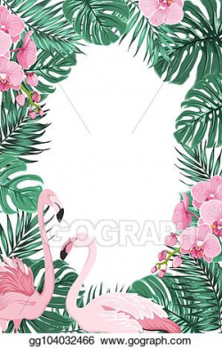 EPS Vector - Jungle leaves orchid flowers flamingo birds ...