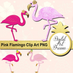 Pink Flamingo Clipart, Glitter Flamingos, Cute Party Printables, Cute Birds  Graphics, Commercial Clip Art, Planner Stickers, Embroidery