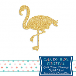 Gold Glitter Flamingo Clipart, Tropical Bird Clip Art - Commercial Use OK
