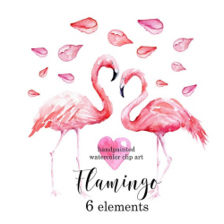 Flamingo Clipart, Valentines day, Wedding Clipart, Heart clipart,  Watercolor clipart, Pink clipart, Rose petals clipart, Flamingo Pink Art