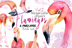Watercolor flamingo clipart Tropical summer set. Vol.2 By ...