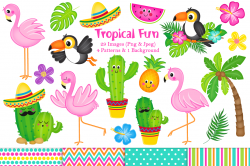 Flamingo clipart, Cactus clipart, Tropical graphics ...