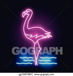 Vector Art - Pink neon flamingo in water light. Clipart ...