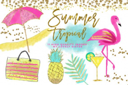 Flamingo Clipart, Pineapple Tropical clip art, summer clipart, hawaiian  clipart, aloha hawaiian sticker planner, instant download clipart
