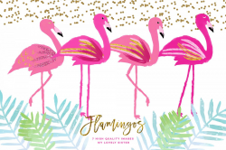 Pink Flamingo clipart, scrapbooking cupcake toppers