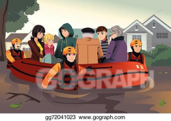Vector Art - Rescue team helping people during flooding. EPS ...