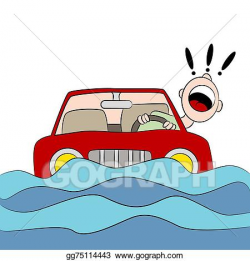 EPS Vector - Driver trapped flood road. Stock Clipart ...