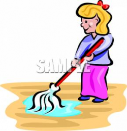 Girl Mopping A Floor - Royalty Free Clipart Picture
