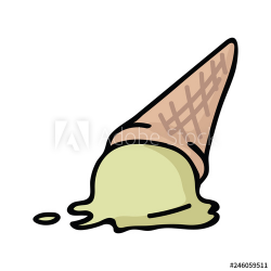 Cute melting ice cream waffle cone vector illustration ...