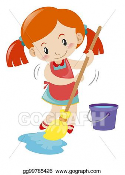 Vector Stock - Girl mopping wet floor alone. Clipart ...