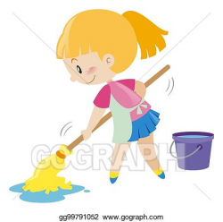 Vector Stock - Girl mopping the wet floor. Clipart ...