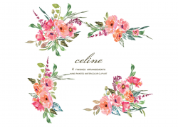 Watercolor Rustic Flower Clipart Pink & Red Florals by Patishop Art ...