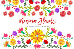 Mexican Watercolor Floral clipart, flowers fiesta clip art ...
