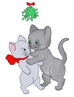 Christmas clip art of two cats kissing under a mistletoe at ...