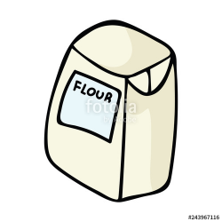 Kawaii kitchen flour for baking. Hand drawn illustration of ...