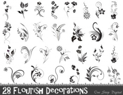 Digital Flourish Decorations Flourish Flowers Clip Art Decorative  Embellishment