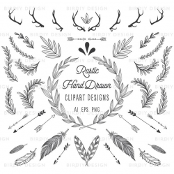 Rustic Woodland Clipart Bundle - Antlers, Banners, Flourishes - Rustic  Clipart - Boho Clipart - Woodland Clipart - Tribal Clipart