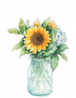 ftestickers watercolor sunflower masonjar...