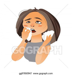 Vector Stock - Cartoon woman with rhinitis, having flu ...
