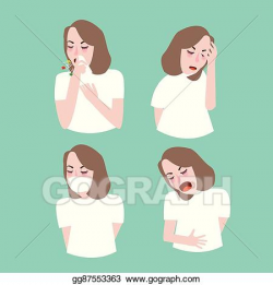 Vector Art - Woman girl symptoms sick cough flu. Clipart ...