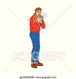 Vector Illustration - Sick young man sneezes in napkin due ...